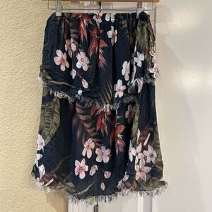 Chaser‎ women’s floral navy fringed pull-on skirt in medium NWT